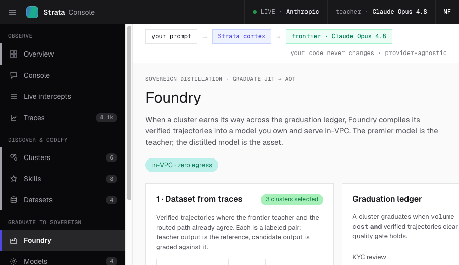 Operant console, Foundry: a model graduating to run inside your own cloud (VPC).